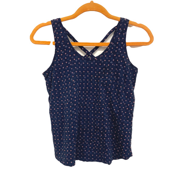 Scoopneck tank top with mini print navy blue Cross back - Picture 1 of 5